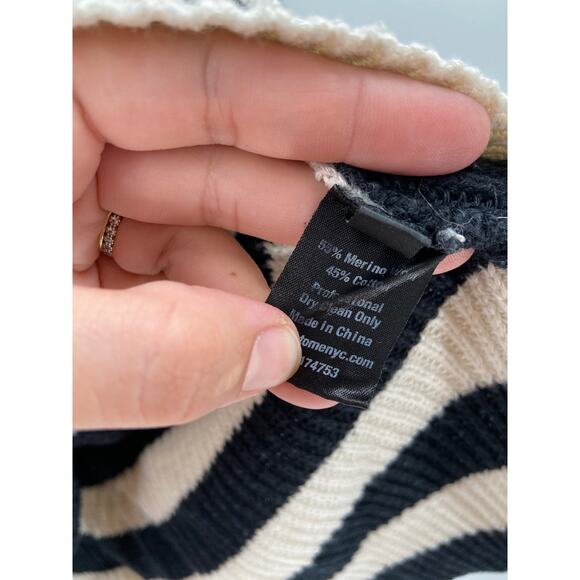 Tome Black White Striped Merino Wool Long Sleeve Crossover Wrap Sweater Size 16 - Picture 7 of 7